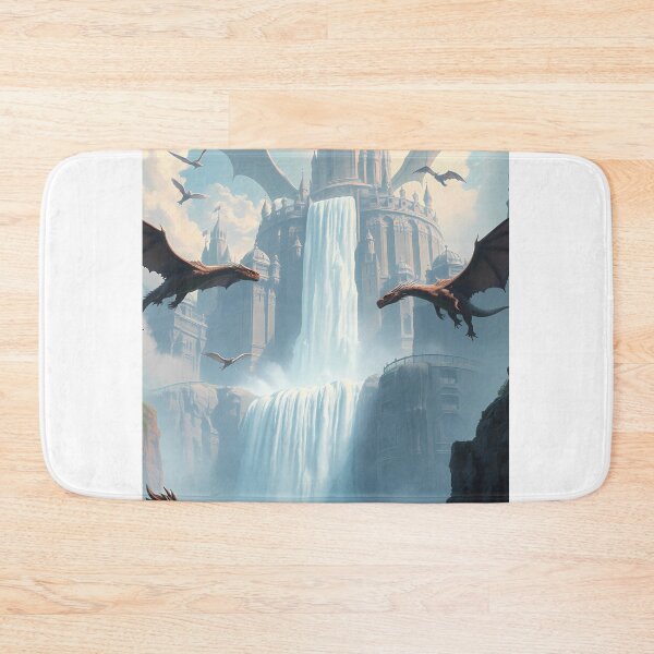 Item preview, Epic Fantasy Waterfall Scene with Flying Dragons - High-Detail Digital Painting designed and sold by Arts Unlimited.