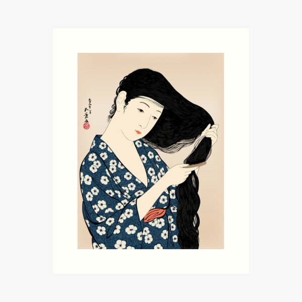 Item preview, Hashiguchi Goyo - Woman in Blue Combing Her Hair designed and sold by Martstore.