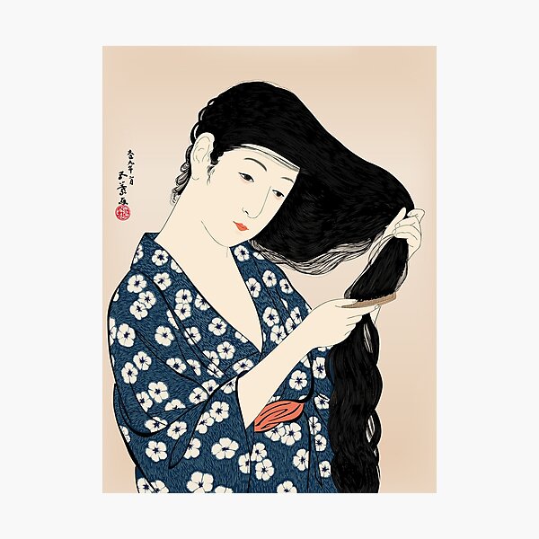 Item preview, Hashiguchi Goyo - Woman in Blue Combing Her Hair designed and sold by Martstore.