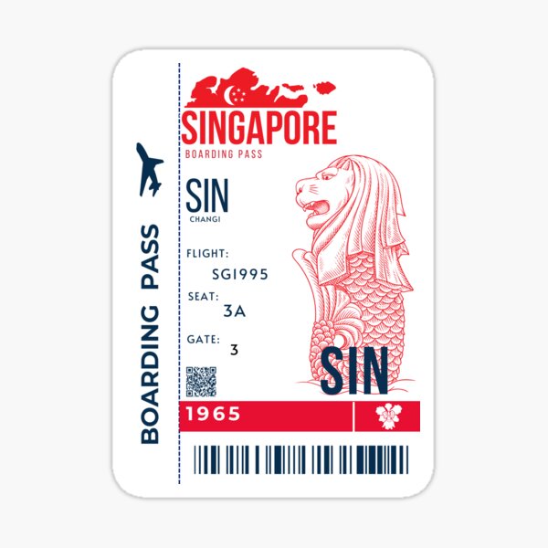 Item preview,  Singapore Boarding Pass Stylized Merlion सिंहपुर Papilionanthe  designed and sold by InkWhirl.