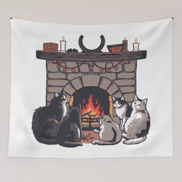 Aperçu de l'œuvre Des chats autour d'un feu de cheminée créée et vendue par Tenpaces.