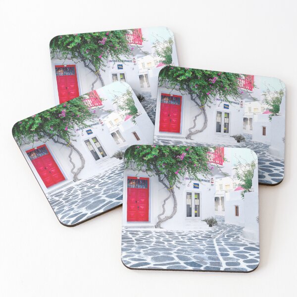 Item preview, Mykonos - White Streets Greek Island Bougainvillea Red Doors designed and sold by Adam Gormley.