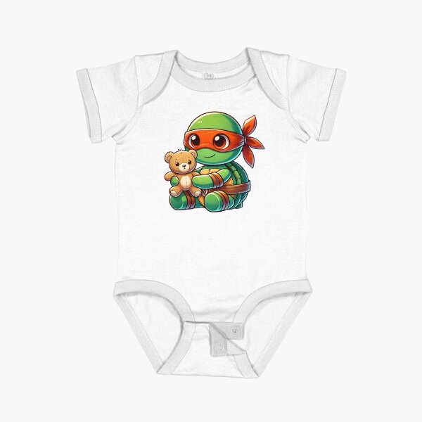 Item preview, TMNT Ninja Turtles Cute Baby Michelangelo Holding a Teddy Bear designed and sold by Delamoon.