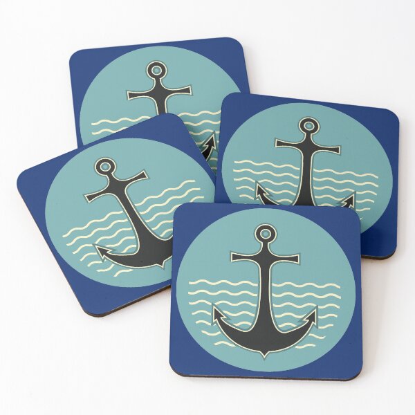 Item preview, ANCHOR ,SEA WAVES IN NAVY BLUE Vintage Nautical Collection designed and sold by BulganLumini.