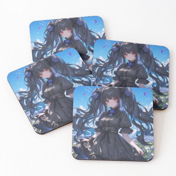 Item preview, girl in a black dress stands among blue flowers designed and sold by Kawai Anime Shop.