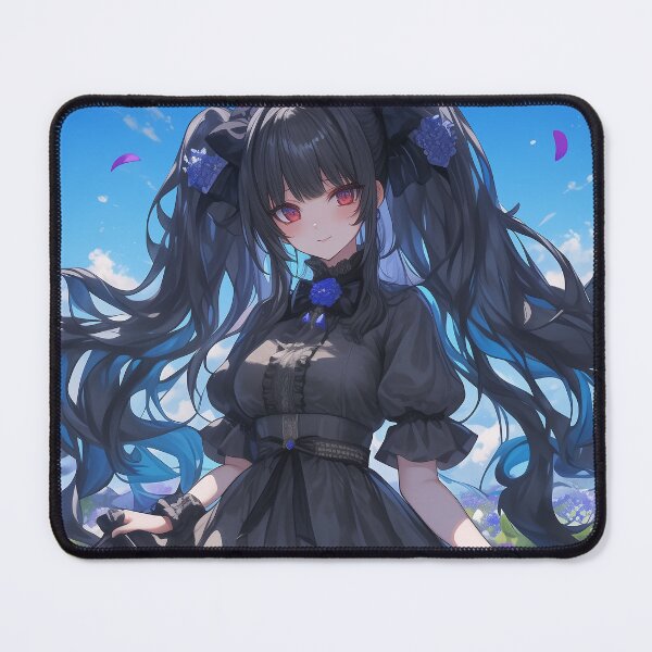 Item preview, girl in a black dress stands among blue flowers designed and sold by Kawai Anime Shop.