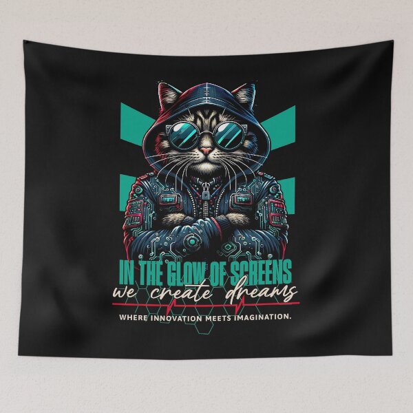 Item preview, Cyber Cat In the Glow of Screens designed and sold by Belarte.shop.