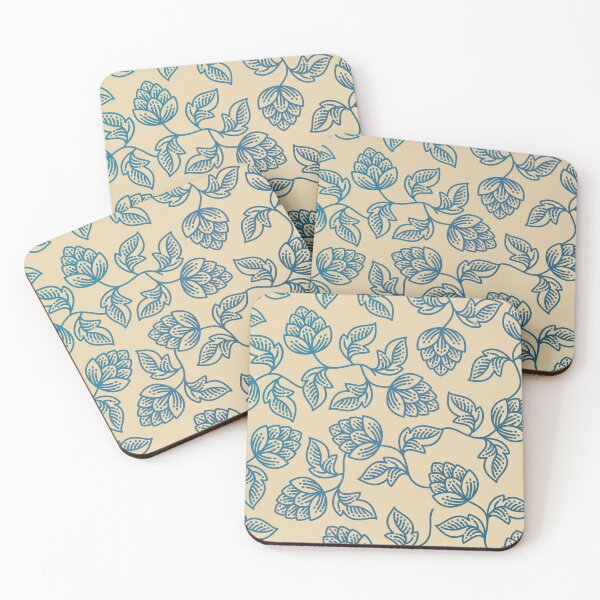 Item preview, Blue Botanical Pattern with Hops on Beige designed and sold by mozizy.