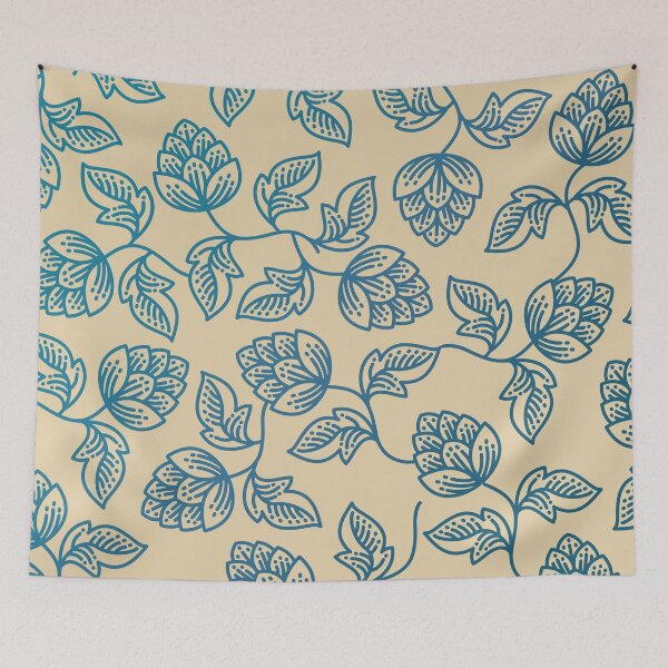 Item preview, Blue Botanical Pattern with Hops on Beige designed and sold by mozizy.