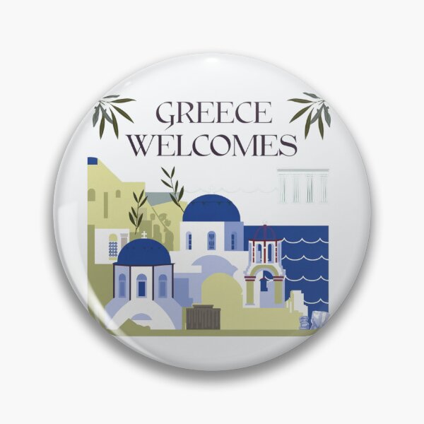 Item preview, Greece Welcomes Flag Map Athens, Acropolis, Santorini designed and sold by AnimalsDH305.