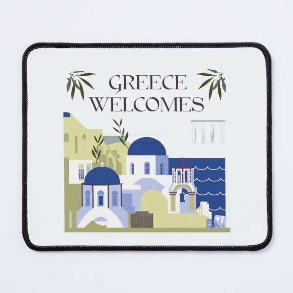 Item preview, Greece Welcomes Flag Map Athens, Acropolis, Santorini designed and sold by AnimalsDH305.