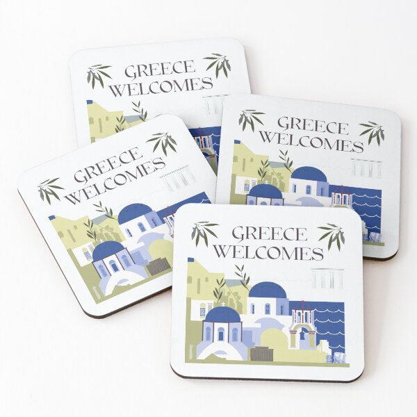 Item preview, Greece Welcomes Flag Map Athens, Acropolis, Santorini designed and sold by AnimalsDH305.