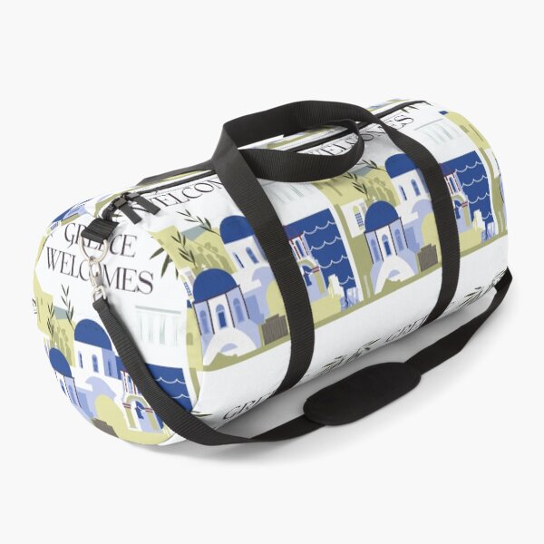 Item preview, Greece Welcomes Flag Map Athens, Acropolis, Santorini designed and sold by AnimalsDH305.