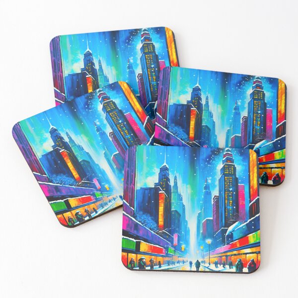 Item preview, Vibrant Snowy Cityscape Artwork designed and sold by GrizzlyCollective.