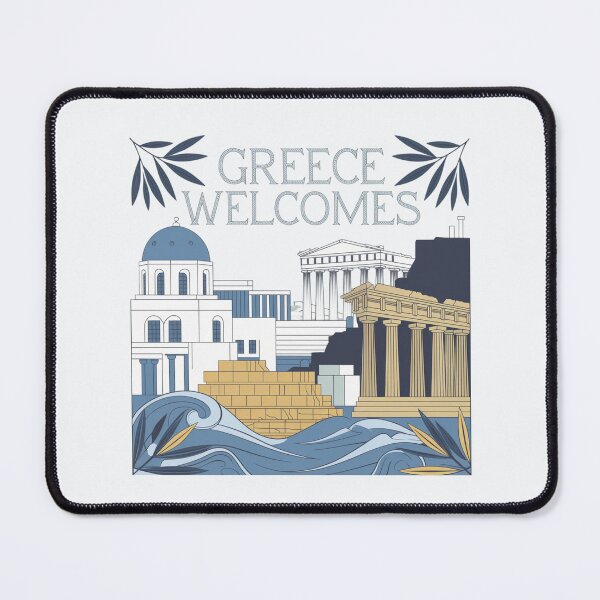 Item preview, Greece Welcomes Flag Map Athens, Acropolis, Santorini designed and sold by AnimalsDH305.