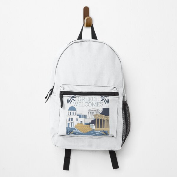 Item preview, Greece Welcomes Flag Map Athens, Acropolis, Santorini designed and sold by AnimalsDH305.