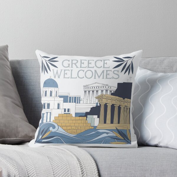 Item preview, Greece Welcomes Flag Map Athens, Acropolis, Santorini designed and sold by AnimalsDH305.