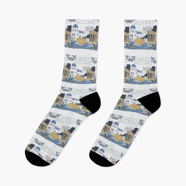 Item preview, Greece Welcomes Flag Map Athens, Acropolis, Santorini designed and sold by AnimalsDH305.