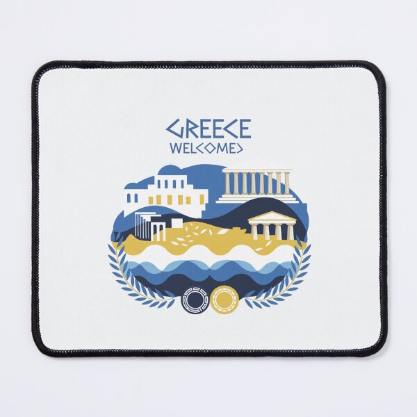Item preview, Greece Welcomes Flag Map Athens, Acropolis, Santorini designed and sold by AnimalsDH305.