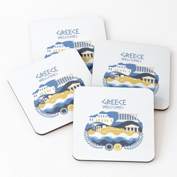 Item preview, Greece Welcomes Flag Map Athens, Acropolis, Santorini designed and sold by AnimalsDH305.