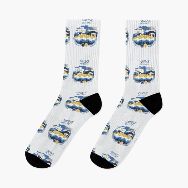 Item preview, Greece Welcomes Flag Map Athens, Acropolis, Santorini designed and sold by AnimalsDH305.