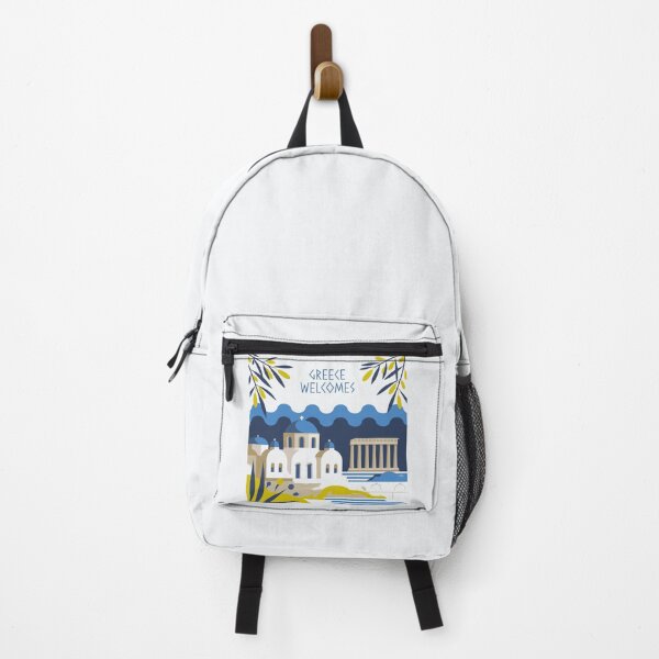 Item preview, Greece Welcomes Flag Map Athens, Acropolis, Santorini designed and sold by AnimalsDH305.