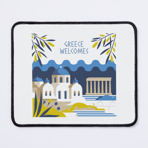 Item preview, Greece Welcomes Flag Map Athens, Acropolis, Santorini designed and sold by AnimalsDH305.
