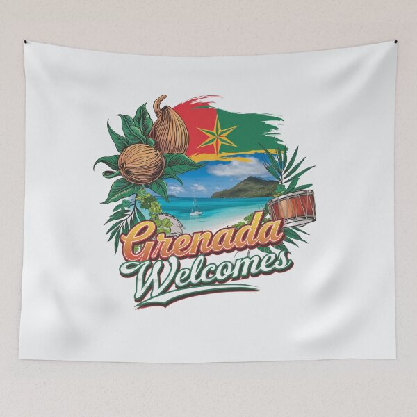 Item preview, Grenada Welcomes Flag Map St. George's, spice island designed and sold by AnimalsDH305.