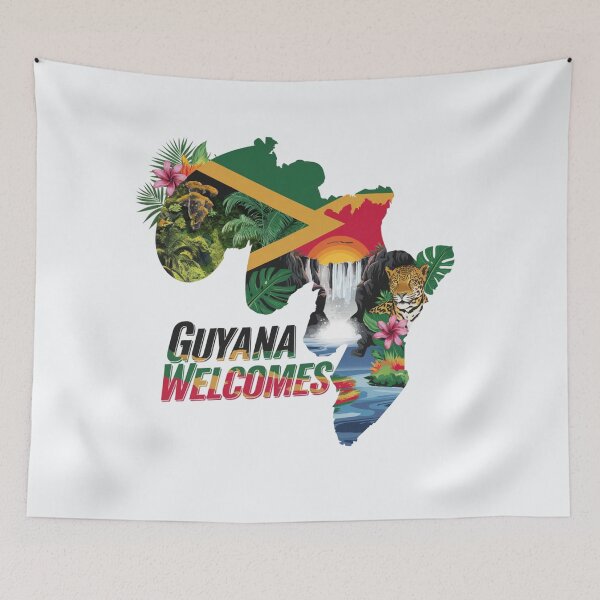 Item preview, Guyana Welcomes Flag Map Georgetown, Kaieteur Falls designed and sold by AnimalsDH305.