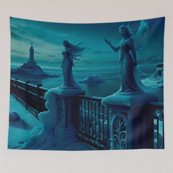 Item preview, Eerie Frozen Sea Wall with Ice-Covered Statues designed and sold by GrizzlyCollective.