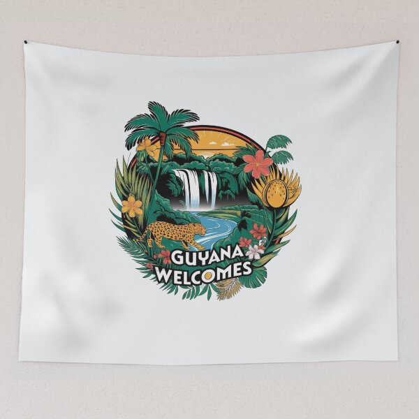 Item preview, Guyana Welcomes Flag Map Georgetown, Kaieteur Falls designed and sold by AnimalsDH305.