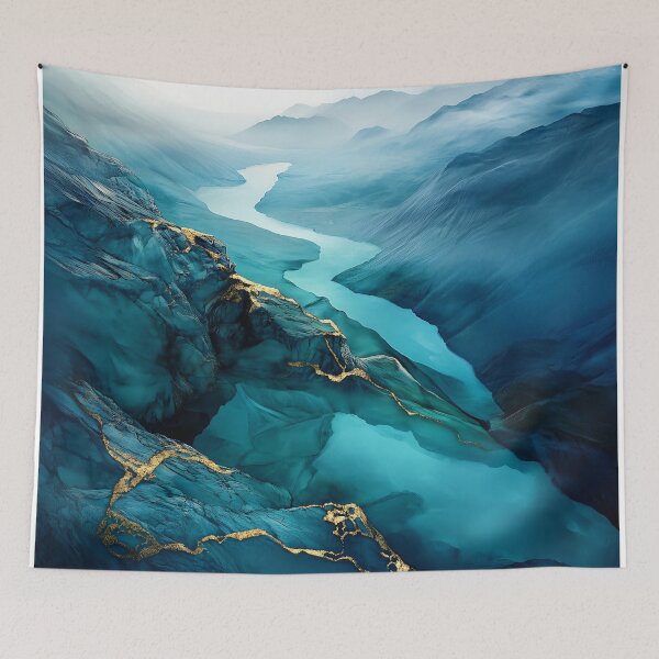 Item preview, Blue Mountains with Golden Veins and Turquoise River designed and sold by GoldenTealArts.