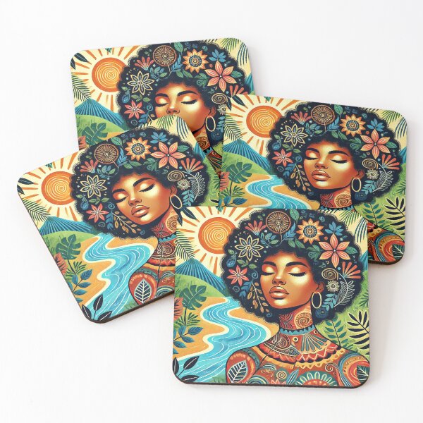 Aperçu de l'œuvre Femme afro dans la jungle africaine avec des fleurs créée et vendue par Silbays.