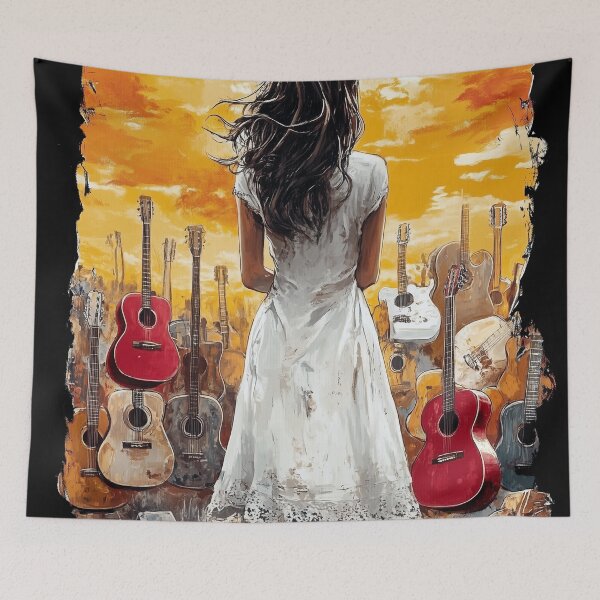Item preview, "Broken Chords". Girl guitar graveyard design. designed and sold by Shoot-The-Moon.