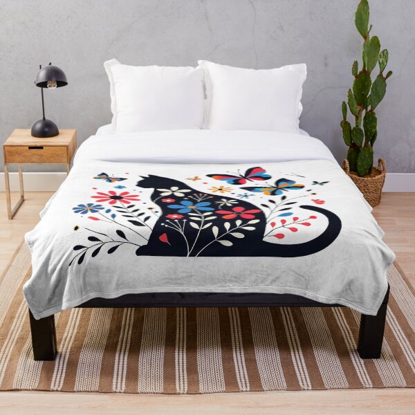 Item preview, Black cat surrounded by butterflies and flowers designed and sold by Silbays.