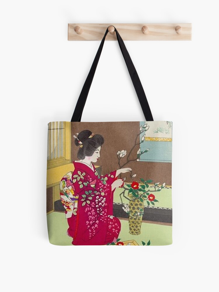 Black traditional Japanese style kimono bag in polyester cotton