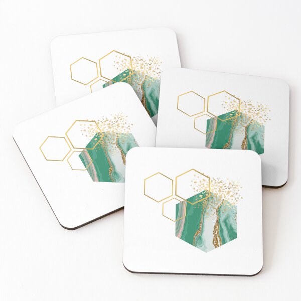 Item preview, Abstract green and gold marble honeycomb design designed and sold by CreativeStrand.