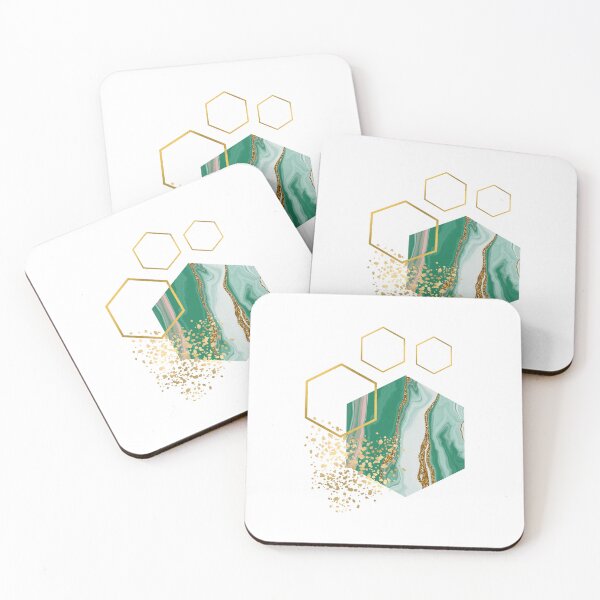 Item preview, Abstract green and gold marble honeycomb design designed and sold by CreativeStrand.