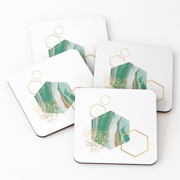 Item preview, Abstract green and gold marble honeycomb design designed and sold by CreativeStrand.
