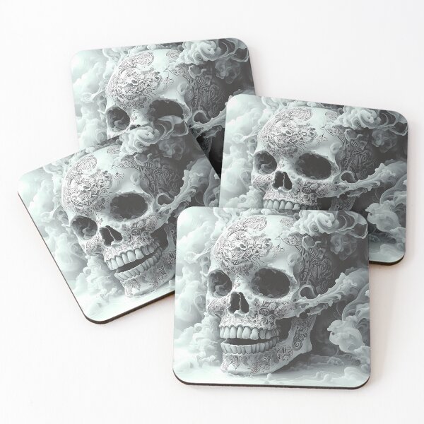 Item preview, A highly detailed black-and-white skull illustration designed and sold by TJprint.