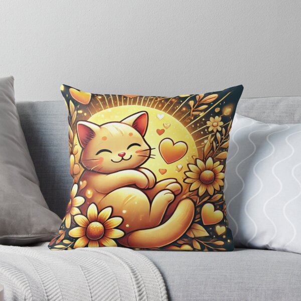 Item preview, Golden Dreams Kitty: Happy Cat with Hearts and Flowers designed and sold by Desireehaz.