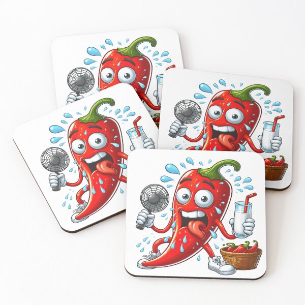 Item preview, red hot chilli pepper holding a fan and a glass of milk, cartoon fun designed and sold by LoneAngel.