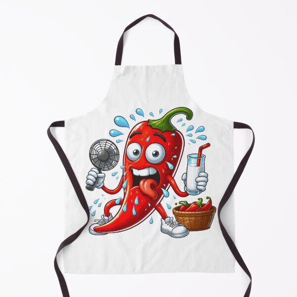 Item preview, red hot chilli pepper holding a fan and a glass of milk, cartoon fun designed and sold by LoneAngel.