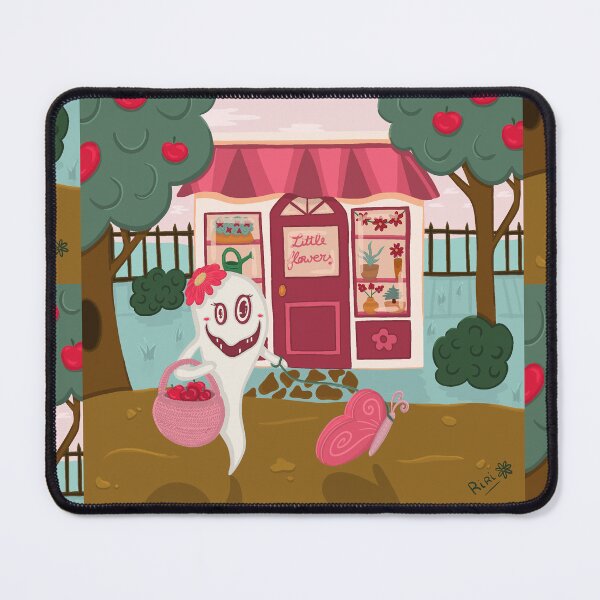 Item preview, Illustration of a girly ghost coming back from the market and passing by a florist, apples and butterfly designed and sold by HappyRiri.