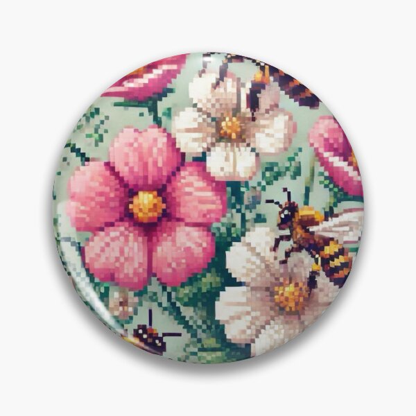 Item preview, Regency era style Pixelated flowers, bees and purple wisteria, est. 1813, garden theme, royalty designed and sold by Sugar Wisdom .