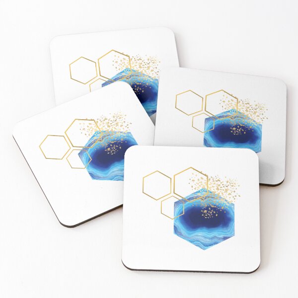 Item preview, Abstract blue marble and gold honeycomb design designed and sold by CreativeStrand.