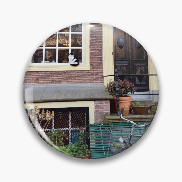 Item preview, Tuxedo Cat Sitting on the Window in Cute Amsterdam House Front designed and sold by Quoppidou.