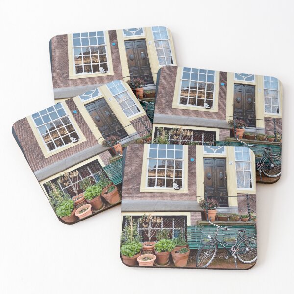Item preview, Tuxedo Cat Sitting on the Window in Cute Amsterdam House Front designed and sold by Quoppidou.