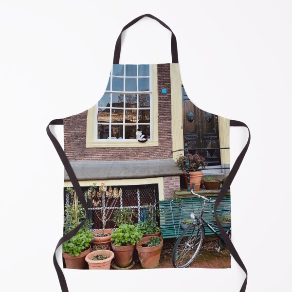 Item preview, Tuxedo Cat Sitting on the Window in Cute Amsterdam House Front designed and sold by Quoppidou.