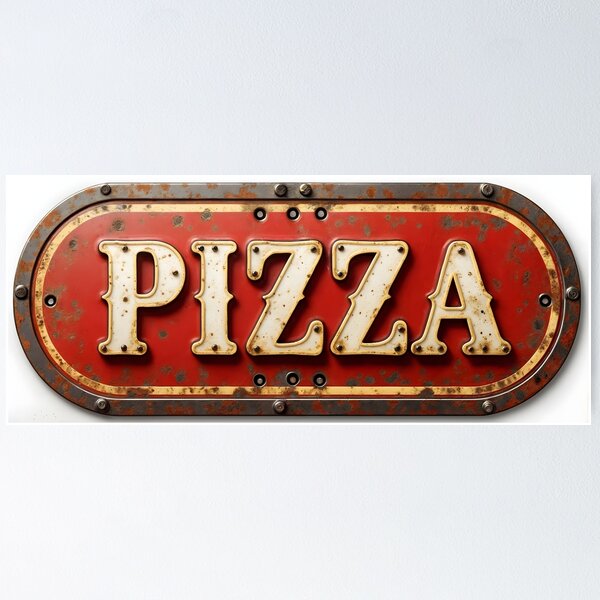 Item preview, Rustic Vintage Metal Sign with Bold White Pizza Letters designed and sold by Creative88Art.